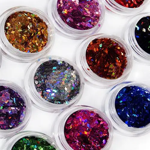 12 Цветов 3D Ромб Форма Блеск Акриловые Nail Art Salon Блестки Порошок Наклейки Советы DIY