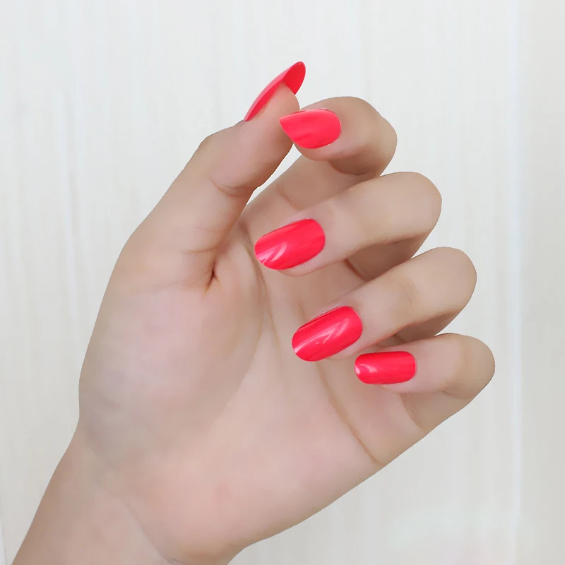 24pcs new fashion cute candy oval excellent touch design fake nails Bright red 052X