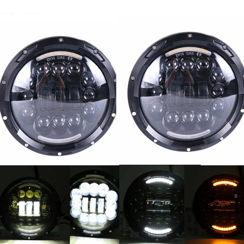90W Headlight Black Черный " моторный светодиодный круглый Halo фара для лада Нива 4x4 7 дюймов Хромированная фара с белым DRL для Nissan Patrol Y60 - Цвет: 90W Headlight Black