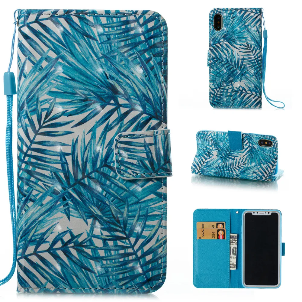 3D patterns leather case for iphone 5 6 7 8plus coque PU Xs max Xr funda with card slot and Lanyard phone cover |