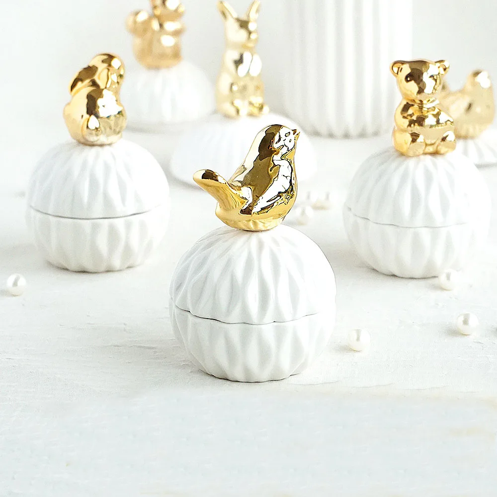 Скандинавская Золотая керамическая шкатулка для хранения ювелирных изделий в