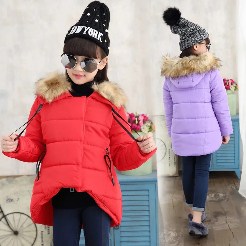 Мода с капюшоном Подпушка куртка для Зимнее пальто девочек одежда длинными