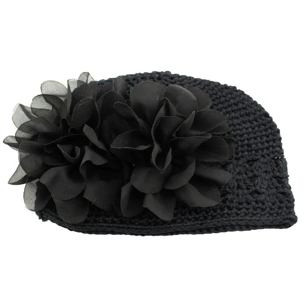 Детские шифоновые шапки с цветами вязаные шерстяные для девочек новинка 2019 года