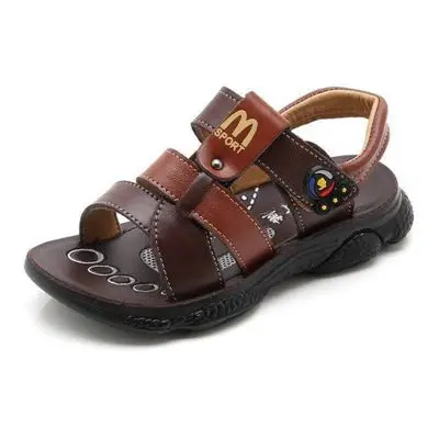 Yellow Brown Детские сандалии из коровьей кожи для мальчиков; коллекция года; летняя спортивная обувь из натуральной кожи; детская пляжная обувь; TX513 - Цвет: Yellow Brown