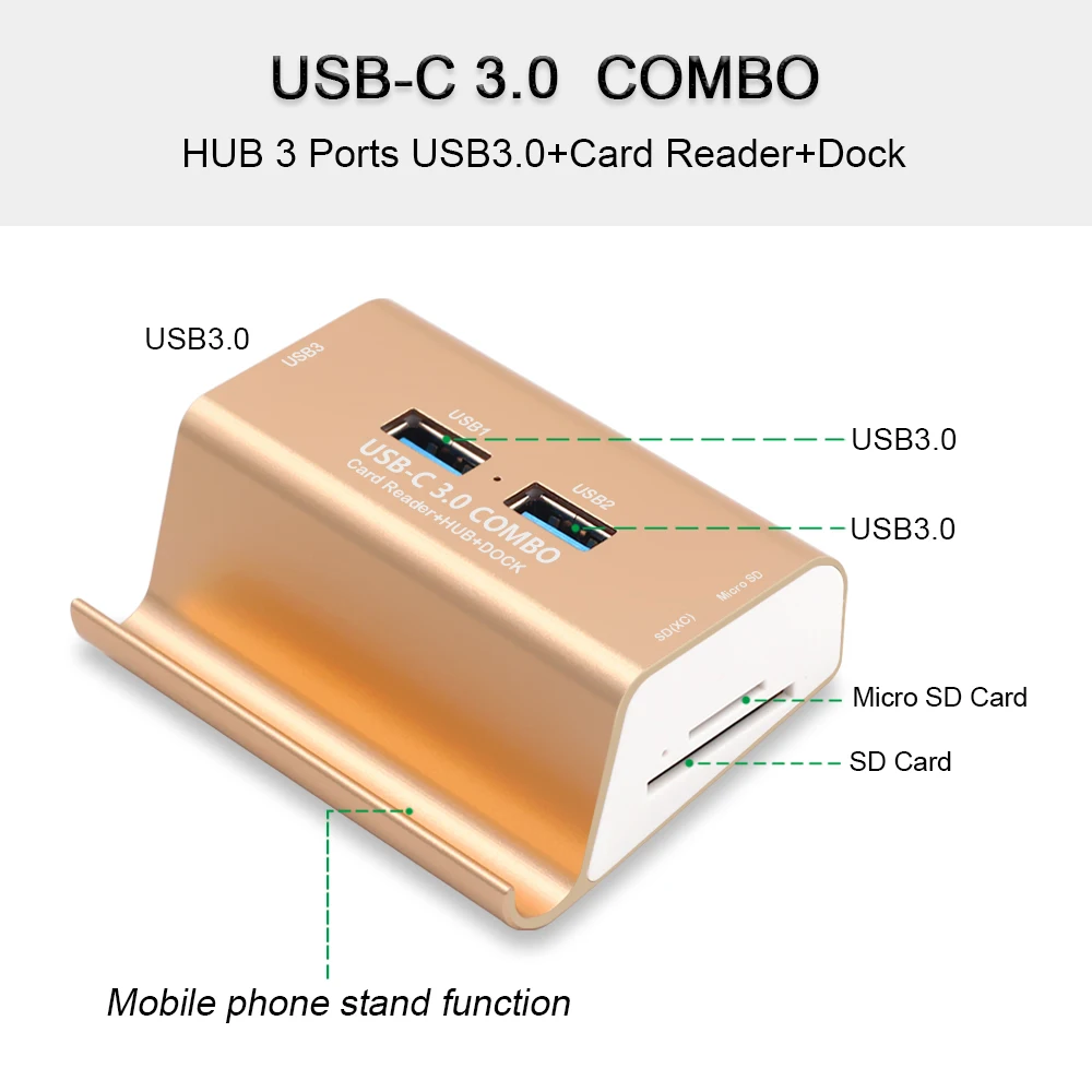 Новый алюминиевый USB-C 3 0 концентратор с портами концентратор/док-станция/TF SD