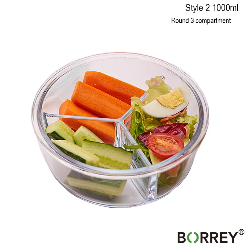 Style 2 BORREY 1000 мл стеклянный Ланч-бокс для микроволновой печи с 3 упаковками, коробка для хранения продуктов, кухонные контейнеры, коробка для хранения свежих продуктов - Цвет: Style 2
