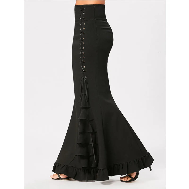 2018 черная юбка Для женщин в викторианском стиле готический крест накрест сбоку
