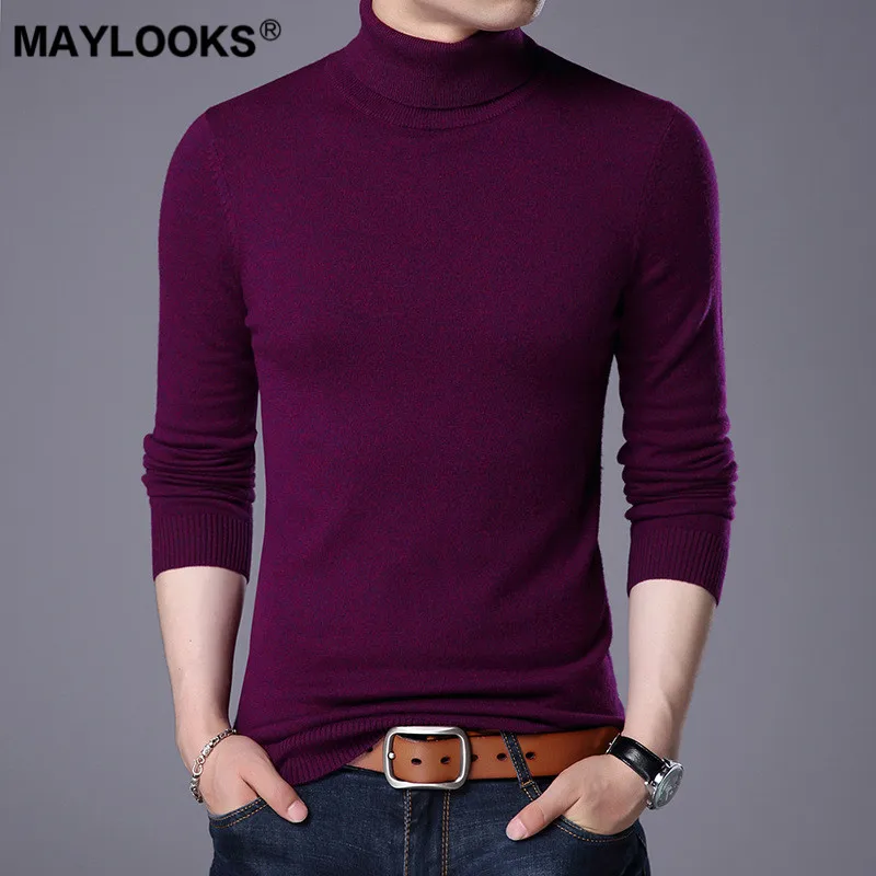 Maylooks 2018 осень и зима новый мужской Высокий воротник 100% чистый шерстяной свитер