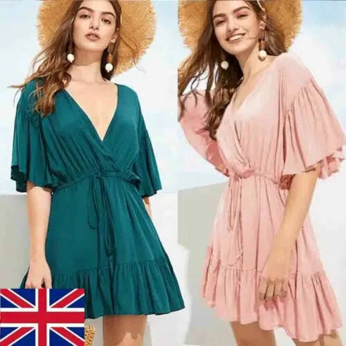 Пикантные обёрточная бумага летнее платье одноцветное короткий рукав V образным