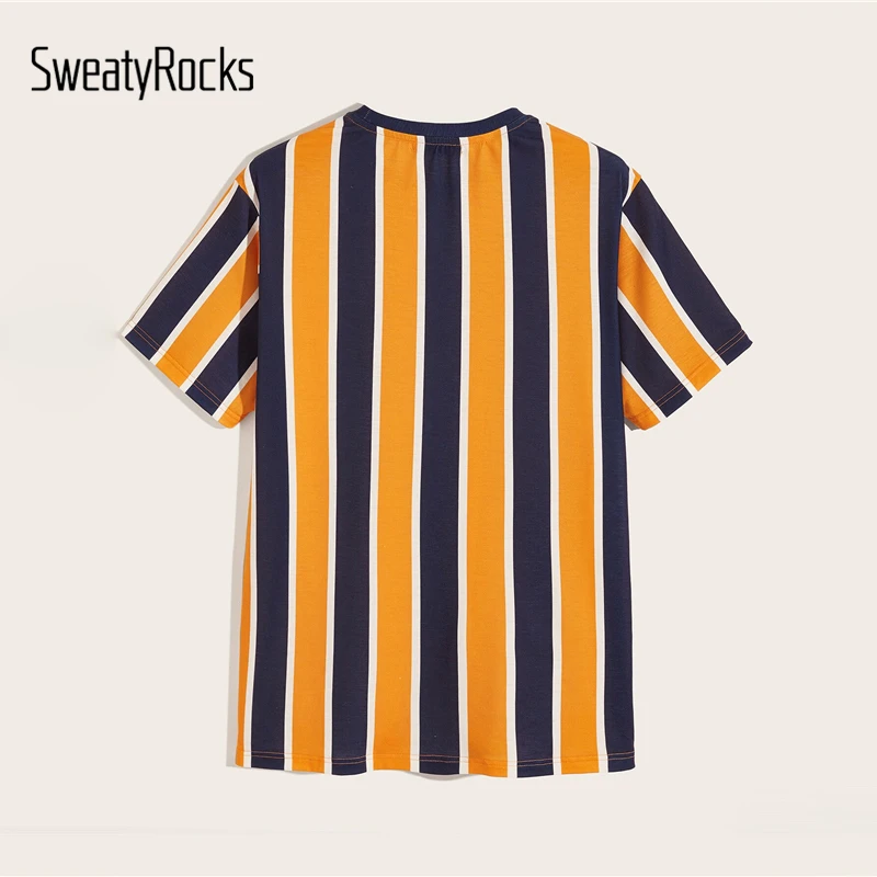 SweatyRocks, мужская полосатая футболка с круглым вырезом, уличная одежда, мужские футболки s, модные, летние повседневные мужские футболки и топы
