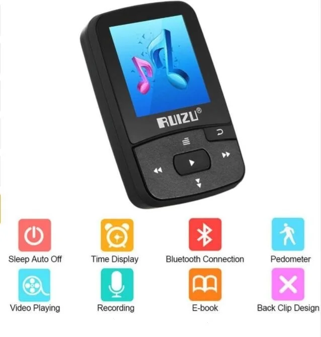 Ruizu X50 Спорт Аудио Мини Bluetooth Mp3 плеер аудио Mp3 с широким диапазоном, цифровой Hi-Fi Экран Fm Flac Usb 8 Гб без потерь