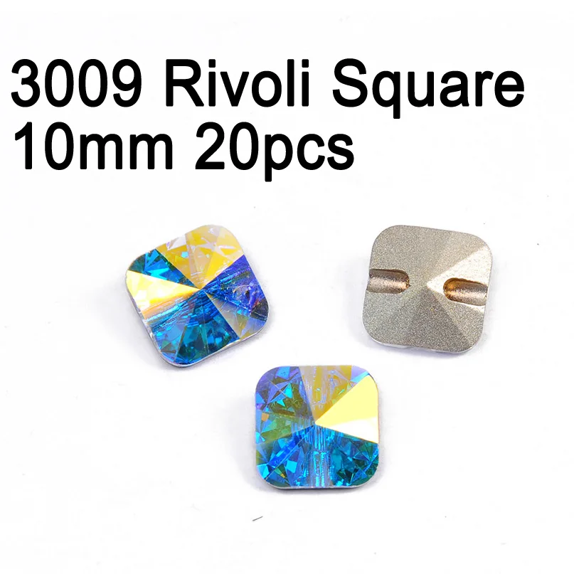 Square 10mm 20pcs Кристалл AB Rivoli квадратные пуговицы отверстия стразы пришить на кнопку DIY ремесло для ювелирных изделий одежды диван костюм для гимнастики - Color: Square 10mm 20pcs