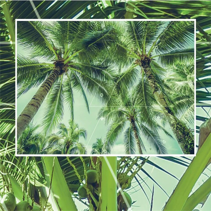 Скандинавские зеленые фотообои с изображением банановых листьев настенные