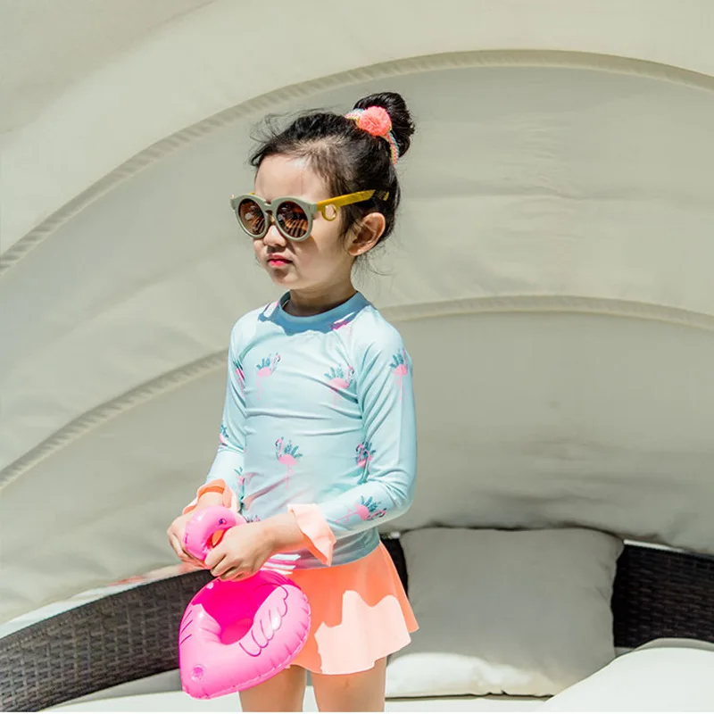 Платье для маленьких девочек с рисунком Фламинго купальник из двух частей Для