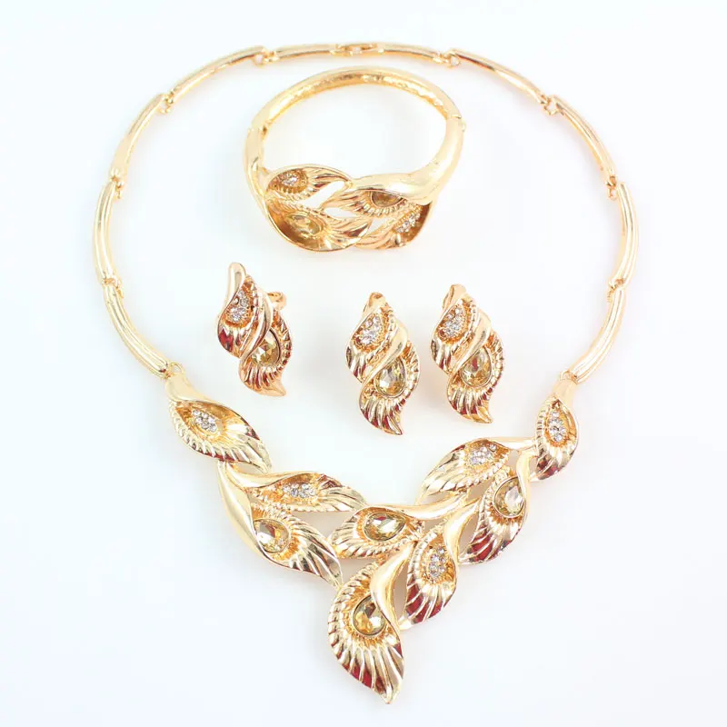 Модные комплекты ювелирных изделий золотого цвета в форме листьев Африканский