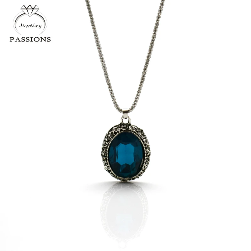 Женское винтажное ожерелье с подвеской Длинное украшение цветным кристаллом