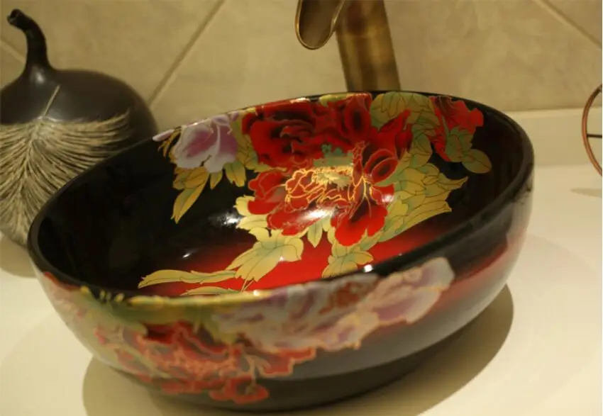 

Round Ceramic wash basin With multi-colors Porcelain Lavabo counter top Vessel sink Bowl JYD1018