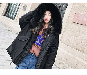 black raccoon fur Женская зимняя куртка из натурального меха енота, теплое плотное пуховое пальто с хлопковой подкладкой, Женское пальто campera parka mujer LX2102 - Цвет: black raccoon fur
