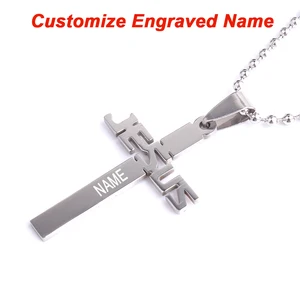 Бусины Из Нержавеющей Стали 316L для ожерелья для мужчин и женщин, подвеска с лазерным названием Иисуса и Креста, оптовая продажа