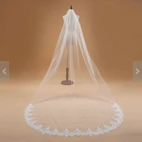 high quality beautiful long veil with lace at the edge cathedral length white ivory comb