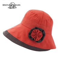 lady summer hat wide brimmed hats womens beach sun hat floppy visor cotton pure solid color women flower bucket cap
