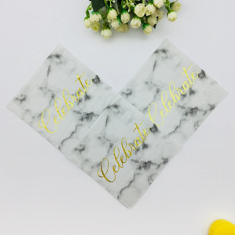 80pcs Marble Design Paper Napkins Foil Gold Celebrate Letter Party Decoration Dinner Serviette Children Day Wedding Napkin | Дом и сад