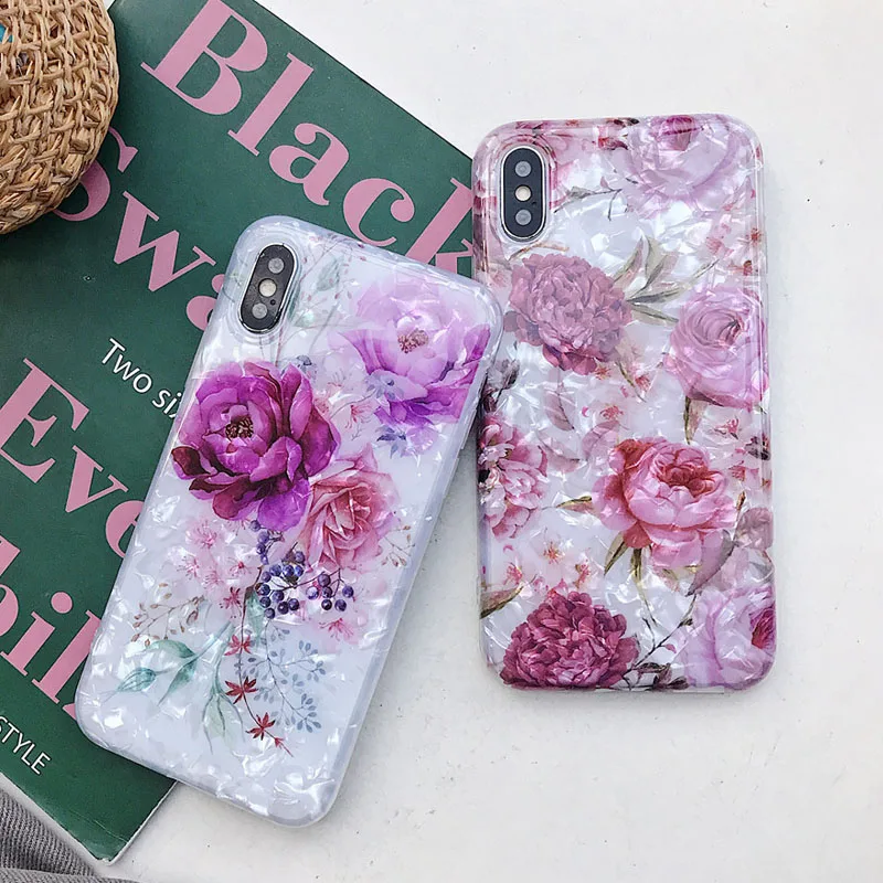 USLION Bling Dream Shell Silicone Phone Case For iPhone X XR XS Max Glitter Flower Cases for 6 6S 8 7 Plus Soft TPU Cover |