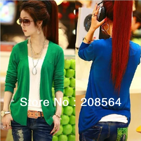 Повседневный Женский вязаный Топ ярких цветов с асимметричным подолом Кардиган