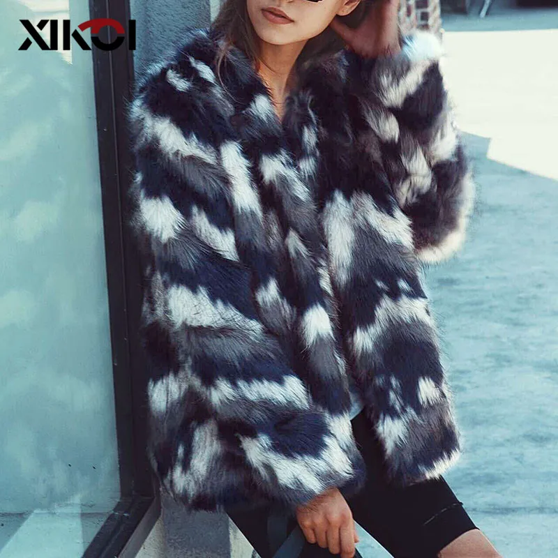 

XIKOI Fashion Women Faux Fur Coat Collarless Hairy Jacket Fur Coat Winter Clothes Woman 2021 Streetwear Overcoat Abrigo Mujer