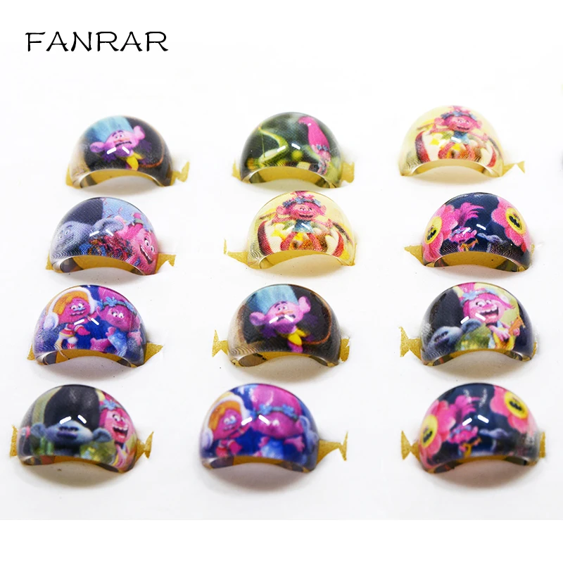 FANRAR 100pcs kids Anneau Cartoon Trolls Ring Accessories Cute Poppy Branch Girl Round Rings 2017 Wholesale Jewelry Party Gift | Украшения