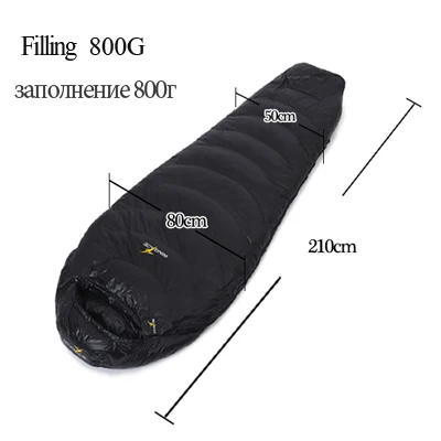 black 800G 210CM WINGACE заполнить 400 г 600 800 гусиный пух спальный мешок Мумия Сверхлегкий hike uyku tulumu открытый оборудования кемпинг спальный мешок - Цвет: black 800G 210CM