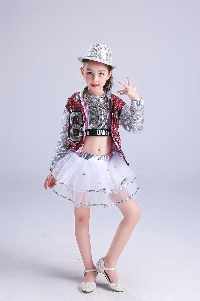 

3PCs Girls Sequins Hip Hop Dance wear Jazz Glittery Outfits / Beauty Pageant Clothing Sets