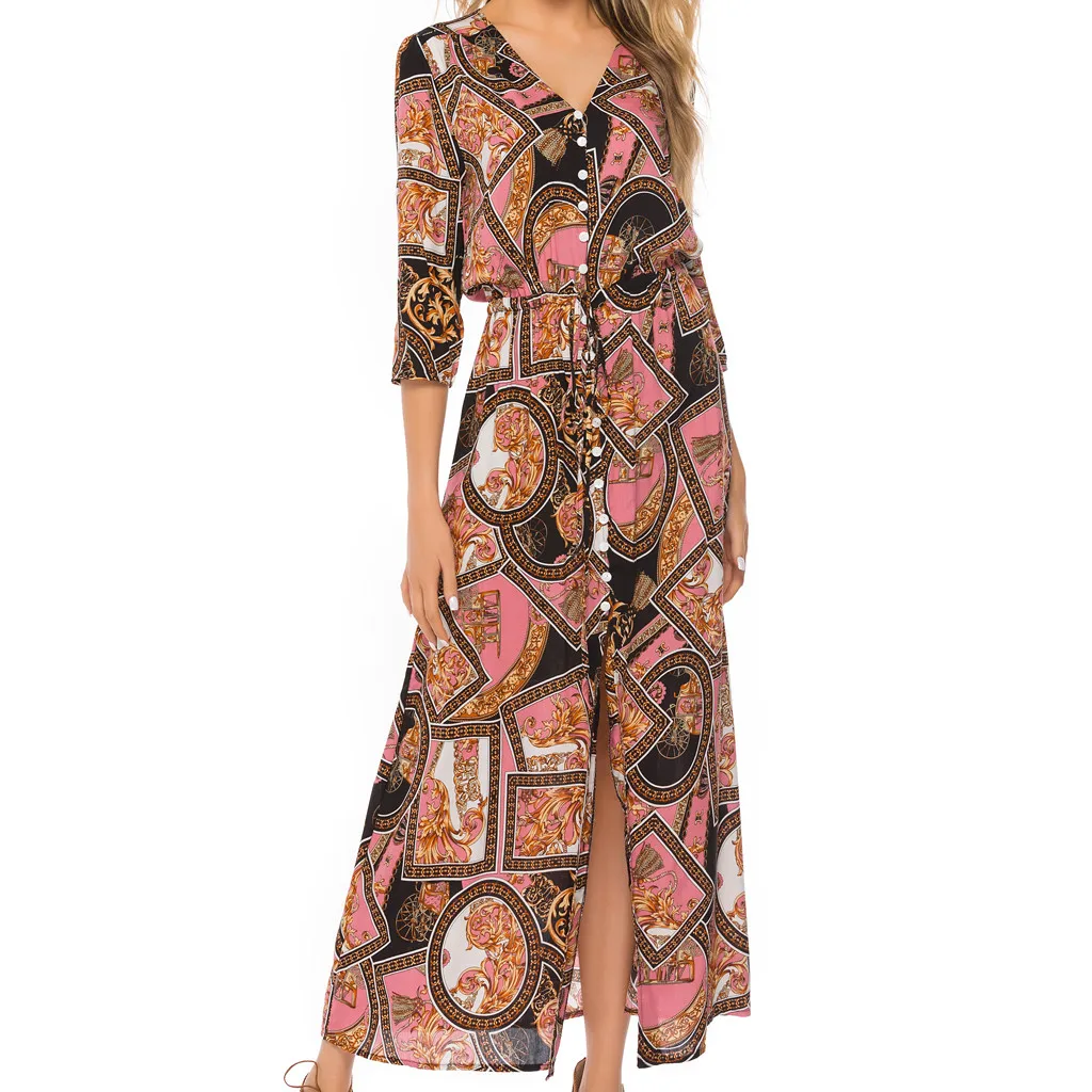 Женские летние модные пляжные богемные платья с захлестом длинные больших