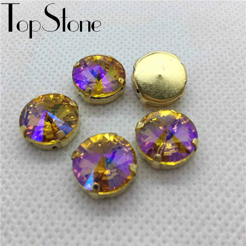 Все цвета AB Sew On Rivoli Crystal необычный камень с золотым когтем 6 мм 8 10 12 14 16 18 бусины