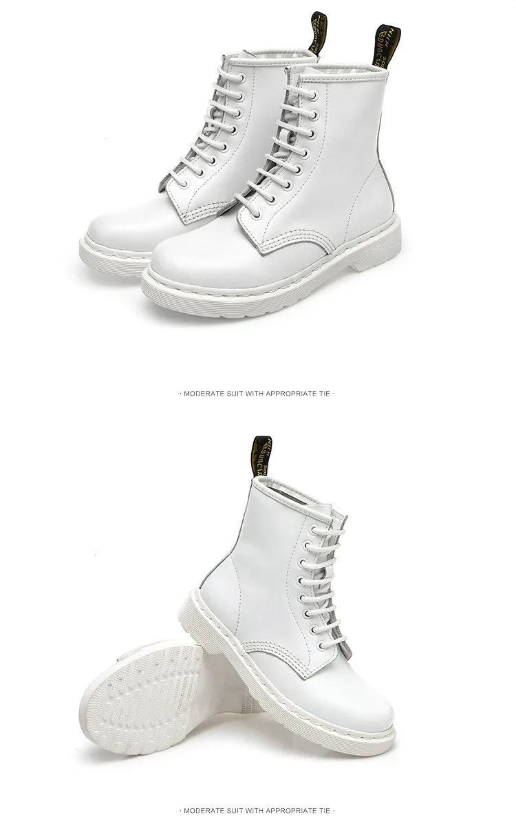 SWONCO martin boots women shoes genuine leather high top white sneakers platform ankle boots for women platform boot 41 44