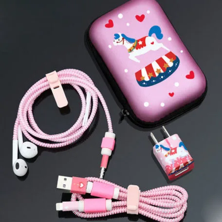 style 2 for iphone Футляр для наушников мультяшный usb-кабель протектор для наушников с кабельным Стикеры для намотки спиральный usb-шнур с зарядным устройством для iphone 5 6 7 8 - Цвет: style 2 for iphone