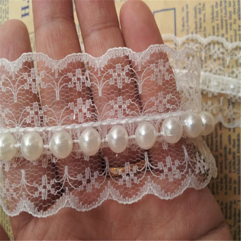 1 ярд жемчужный бисер вышивка Сетка кружевная кромка отделка лента аппликация