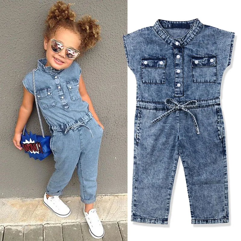 2019 модный джинсовый комбинезон для девочек летняя модная детская одежда