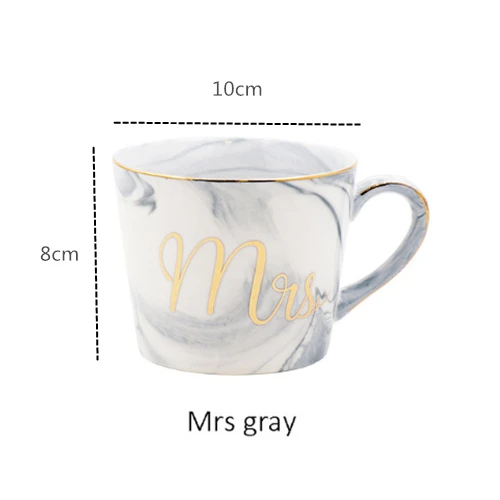 Mrs Gray Расписанная вручную Золотая монограмма натуральный мрамор фарфоровая кофейная кружка Mr and Mrs чай молоко чашки и кружки креативный свадебный подарок - Цвет: Mrs Gray