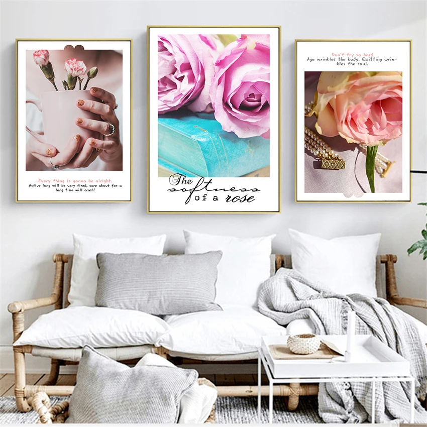 Розовая роза и цветок гвоздики Романтическая любовь искусство картины на холсте