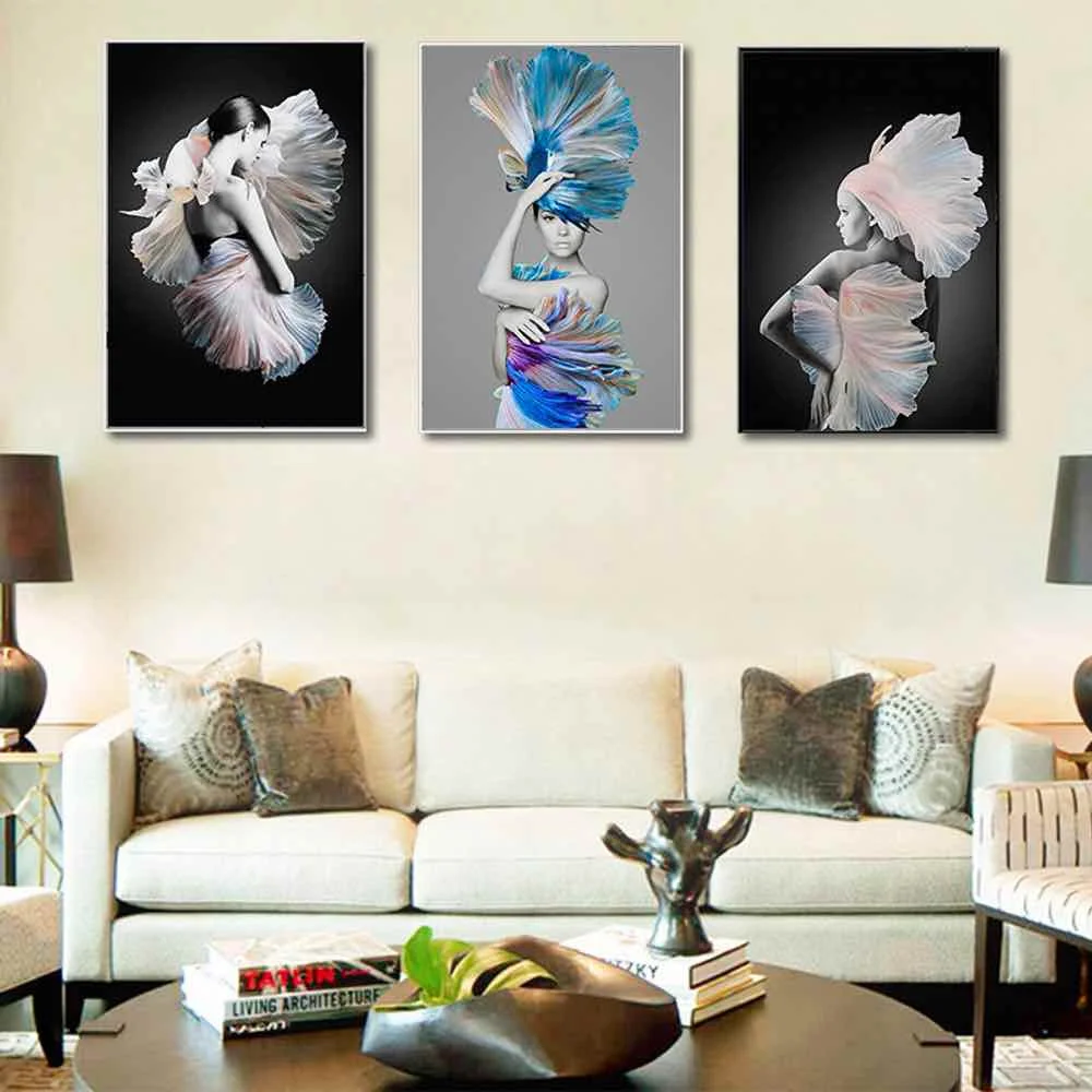 HAOCHU Dancing Girl Character For Living Room Home Decor Painting Print Poster Simple Nordic Wall Picture Canvas | Дом и сад