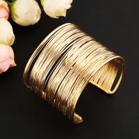 fashion womens multilayer metal wires strings open bangle wide cuff bracelet women statement jewelry indian bangles