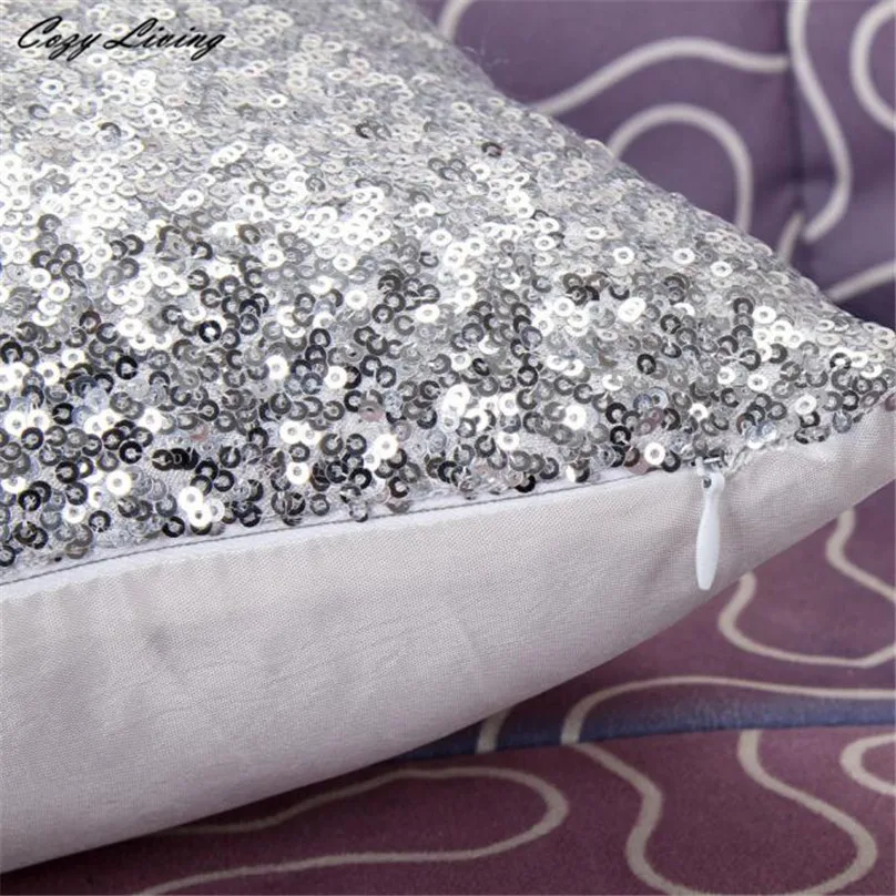 Подушка с блестками чехол 40*40 см украшенные золотистыми и серебристыми Блестки