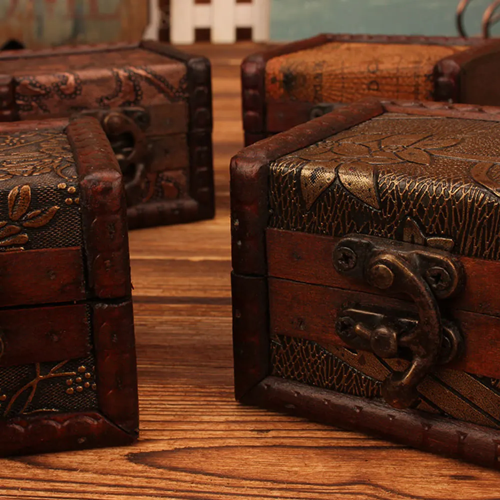 Винтажная Маленькая деревянная коробка для монет с цветочным узором держатель