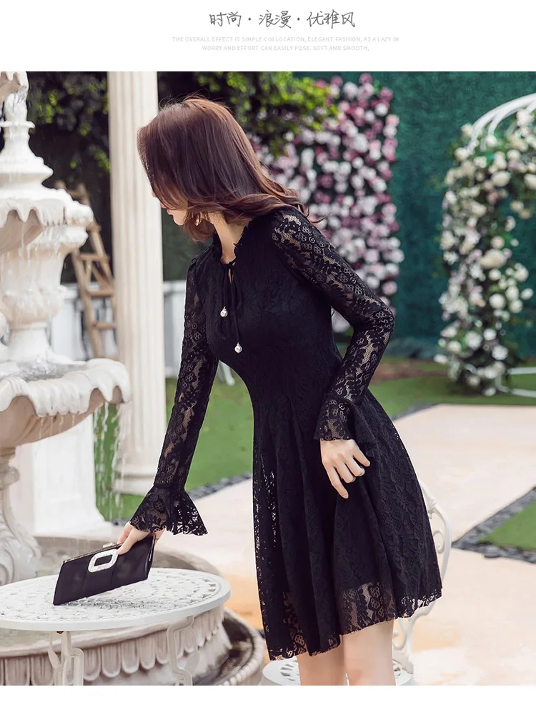 2017 Осенняя мода дамы плюс размер Элегантная защемленная Талия Кружева бальное