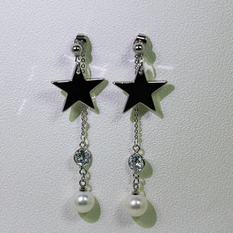 2017 мода Золотая Звезда серебряного цвета длинные висячие серьги цирконовая