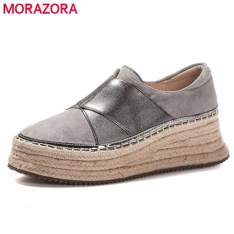 Женские туфли из пеньковой веревки MORAZORA черные на толстой плоской подошве
