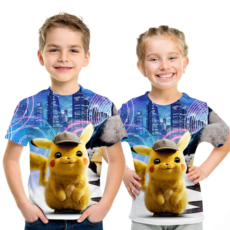 Детская футболка с 3D принтом Pokemon Detective Pikachu модная летняя короткими рукавами топы