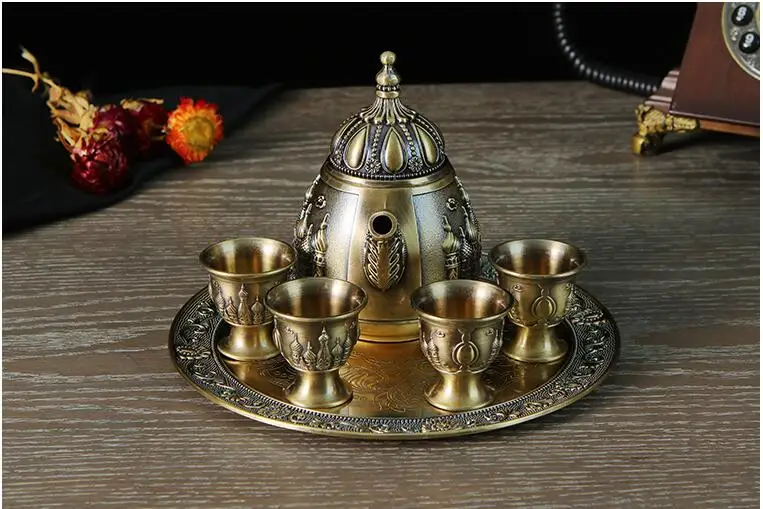 European 6pcs/set bronze color decorative wine set whiskey decanter kitchen accessories home bar set JJ098