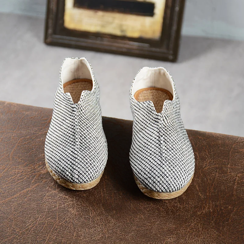 OUDINIAO/мягкие этнические мужские лоферы с фальш-вставкой из конопляной ткани без